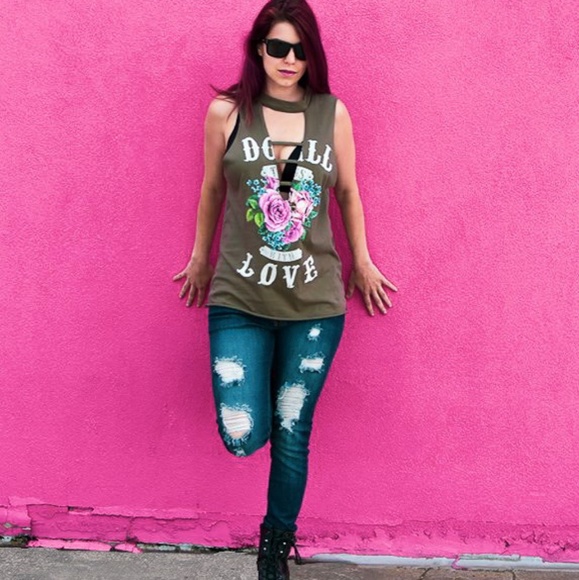 DOLL LOVE ROSE LADDER MUSCLE TANK - Picture 1 of 6
